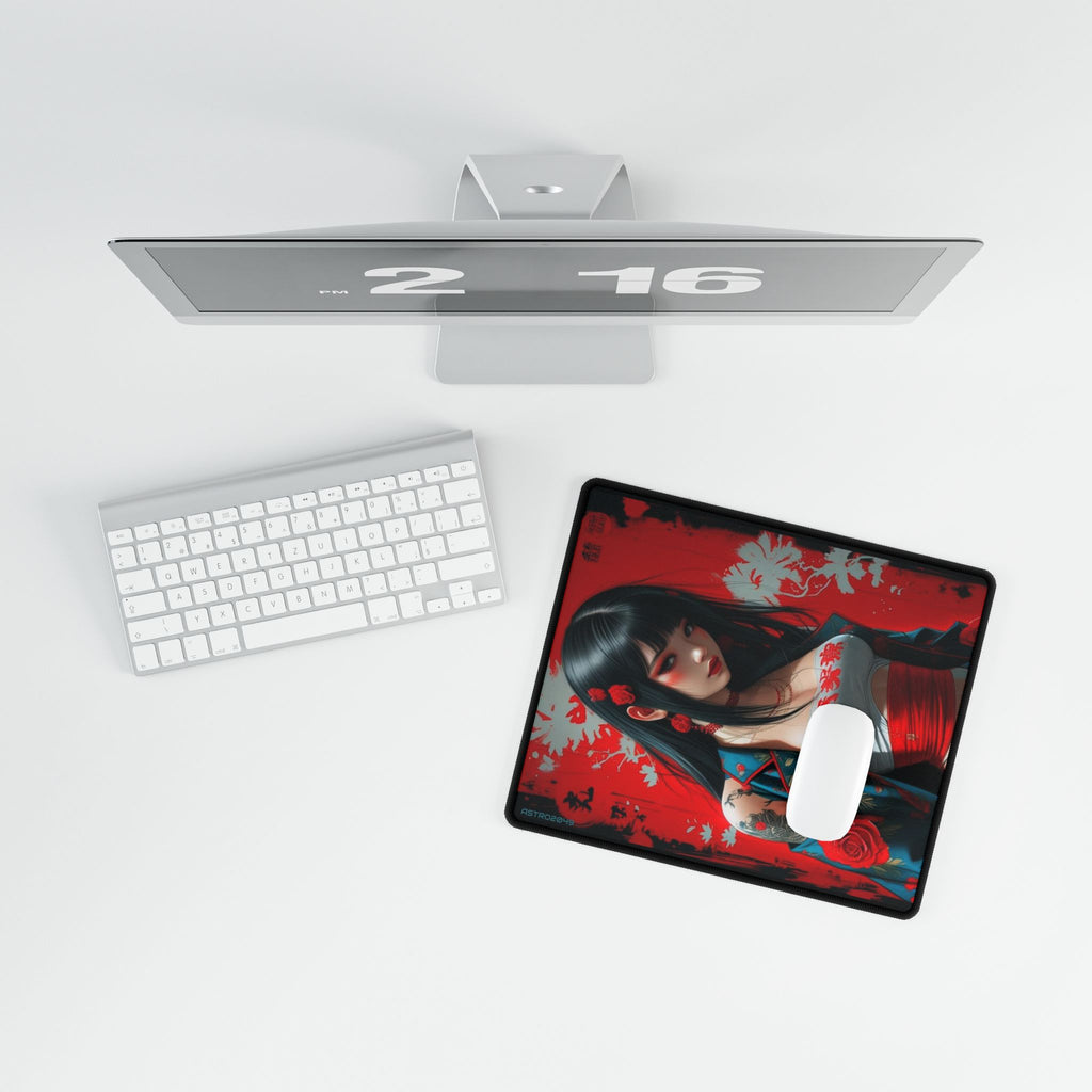CYBERPUNK - GEISHA - Elegant Floral Desk Mat - Japanese Art, Gaming Desk Pad, Home Office Decor, Mouse Pad, Modern Workspace Accessory