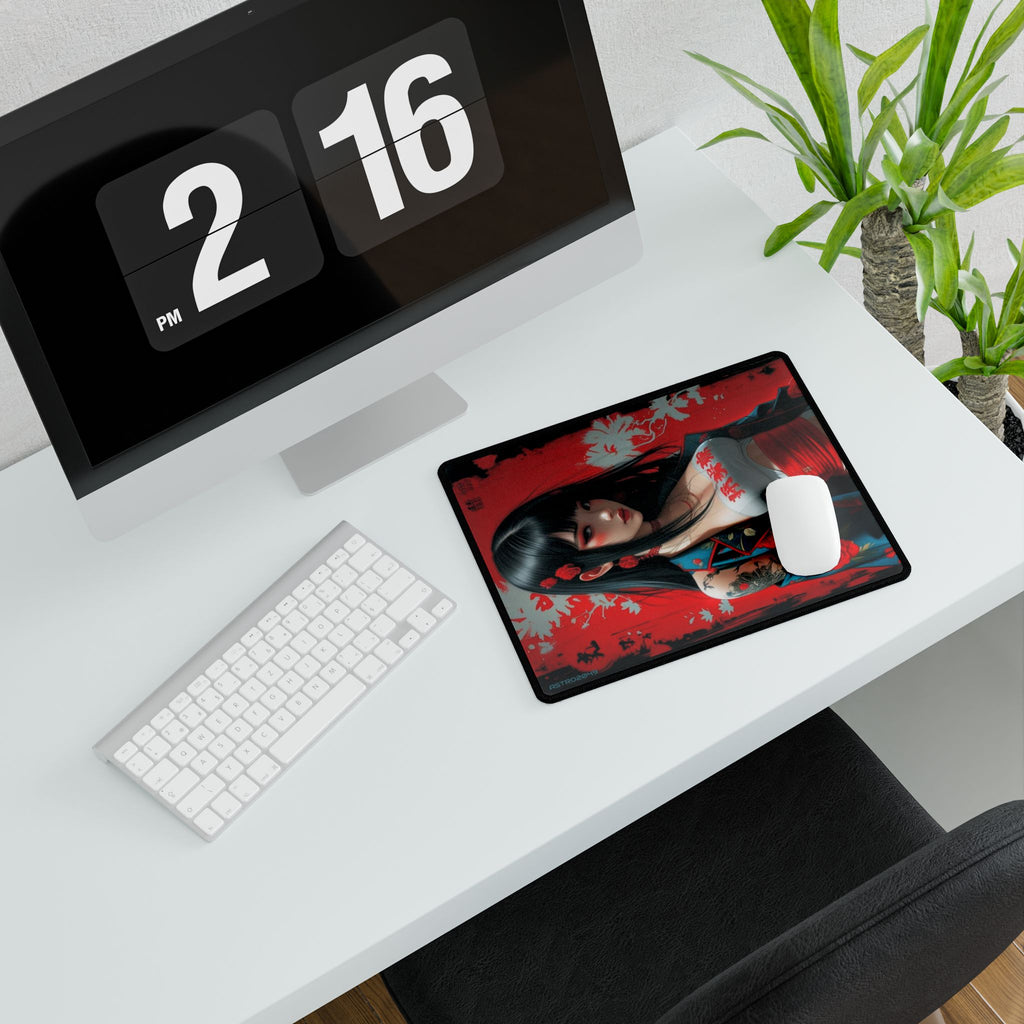 CYBERPUNK - GEISHA - Elegant Floral Desk Mat - Japanese Art, Gaming Desk Pad, Home Office Decor, Mouse Pad, Modern Workspace Accessory