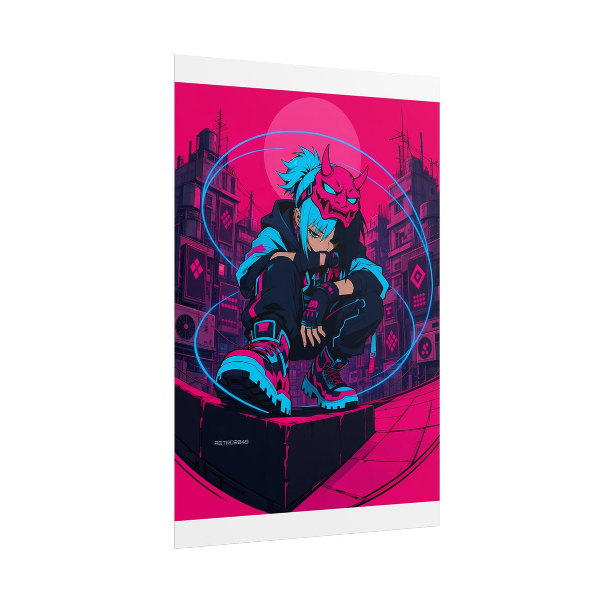 Kira Netrunner 2049 poster hanging above a dark gaming desk with neon lighting, view 4 of 8