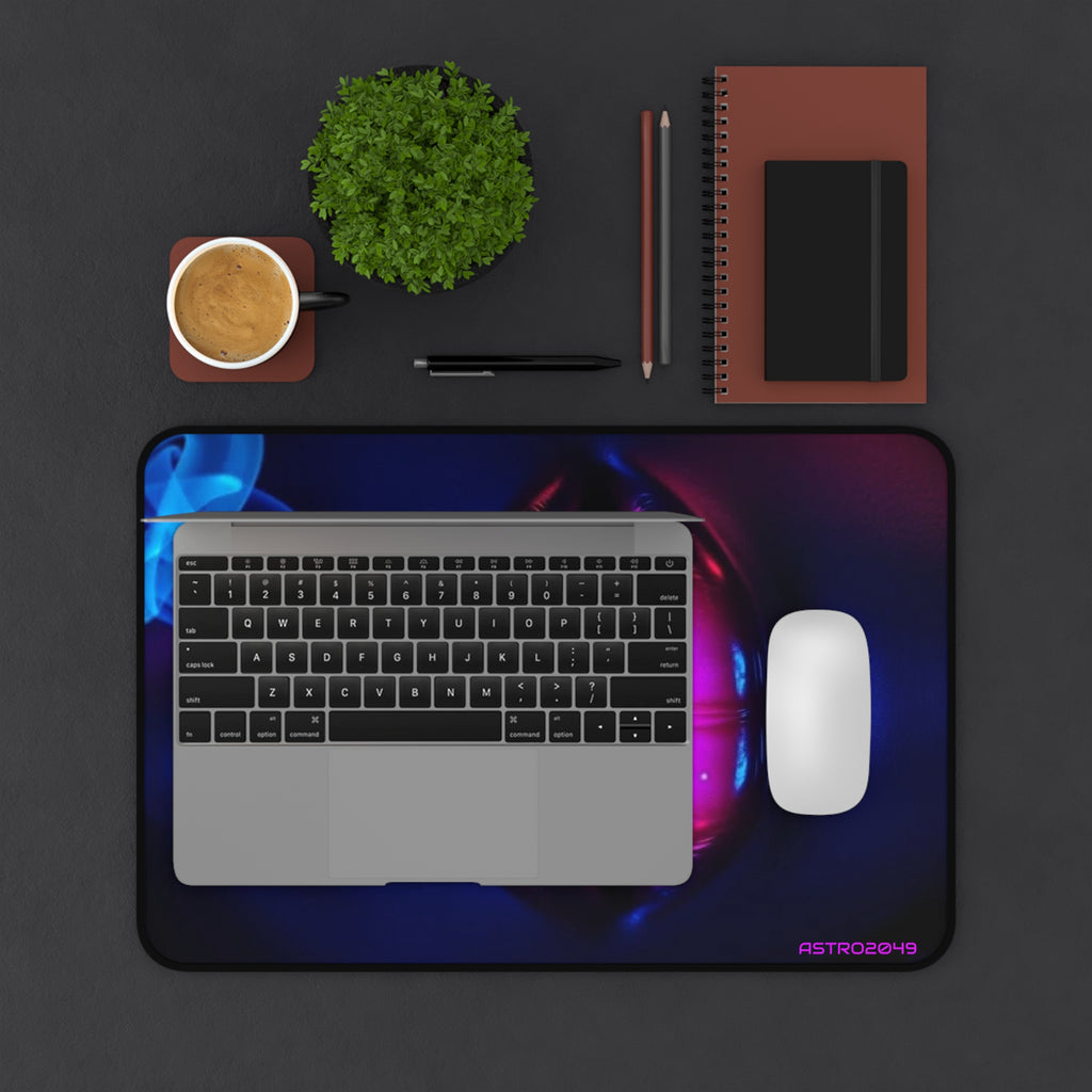 Neon Lips desk mat on a desk with keyboard and mouse, view 4 of 9