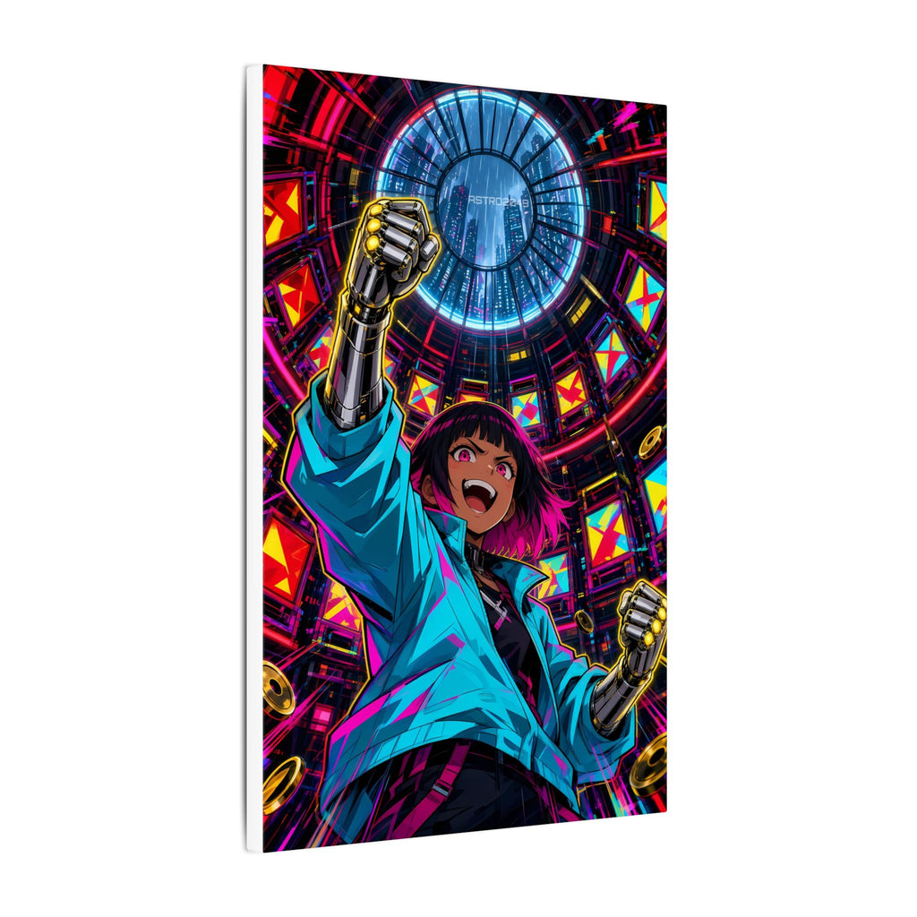 Arcade Nights 2049 canvas hanging above a dark gaming desk with neon lighting, view 6 of 8