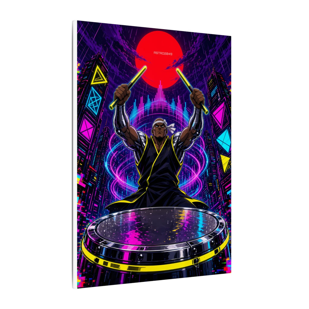 Taiko Thunder 2049 canvas hanging above a dark gaming desk with neon lighting, view 3 of 8
