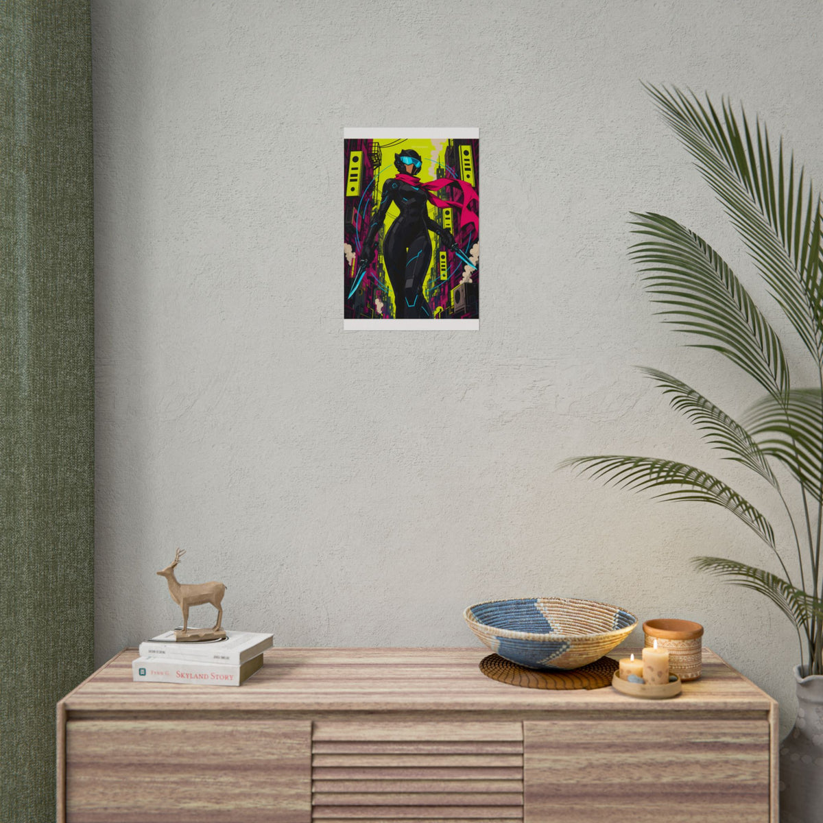 Vex Neon Ninja poster hanging above a dark gaming desk with neon lighting, view 5 of 8