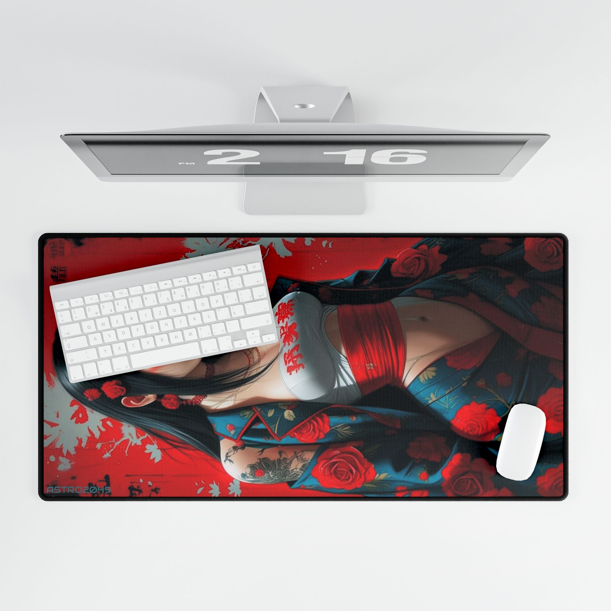CYBERPUNK - GEISHA - Elegant Floral Desk Mat - Japanese Art, Gaming Desk Pad, Home Office Decor, Mouse Pad, Modern Workspace Accessory