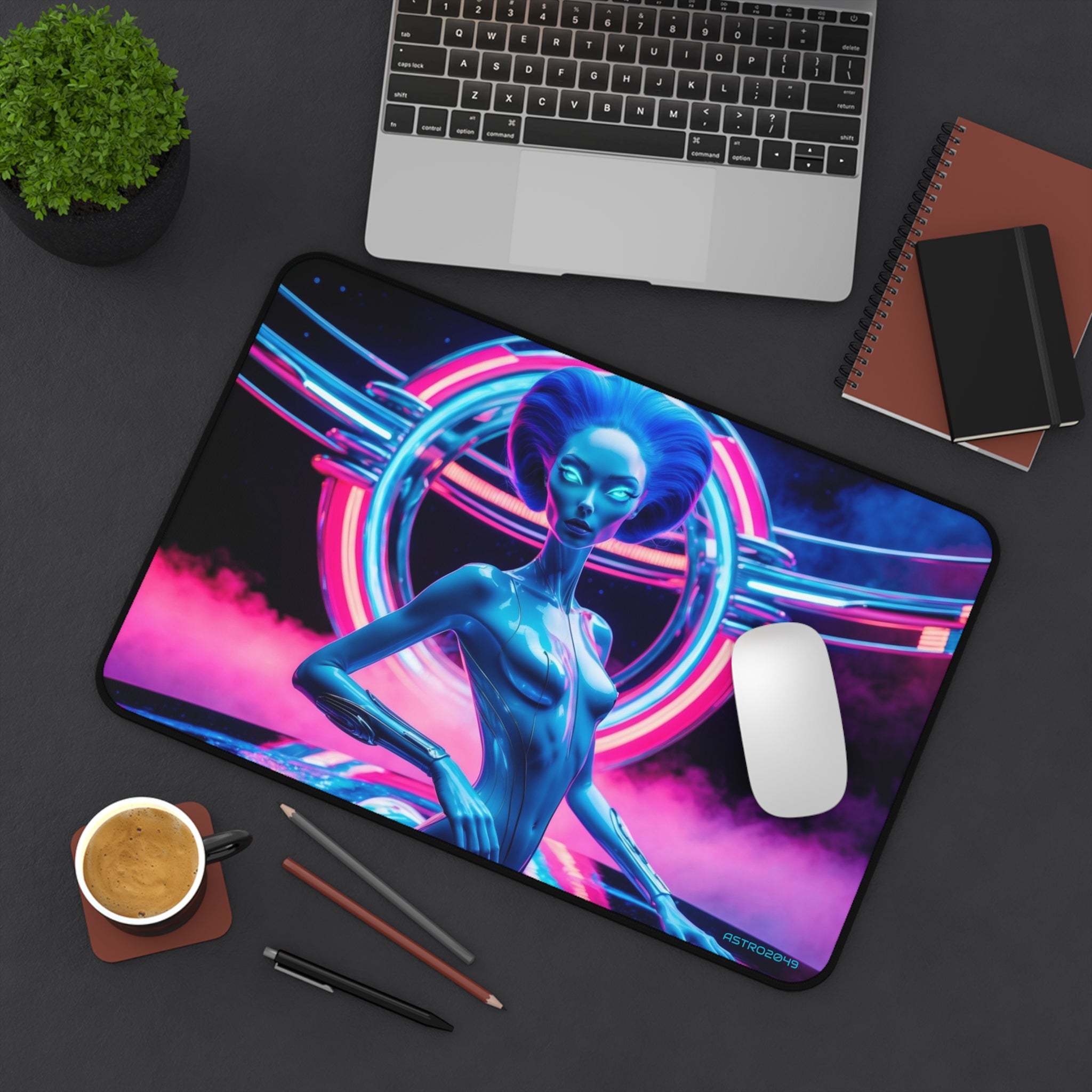 CYBERPUNK - ALIEN -Futuristic Alien Desk Mat - Neon Workspace Accessory, Gaming Mat, Computer Pad, Sci-Fi Decor, Unique Gift