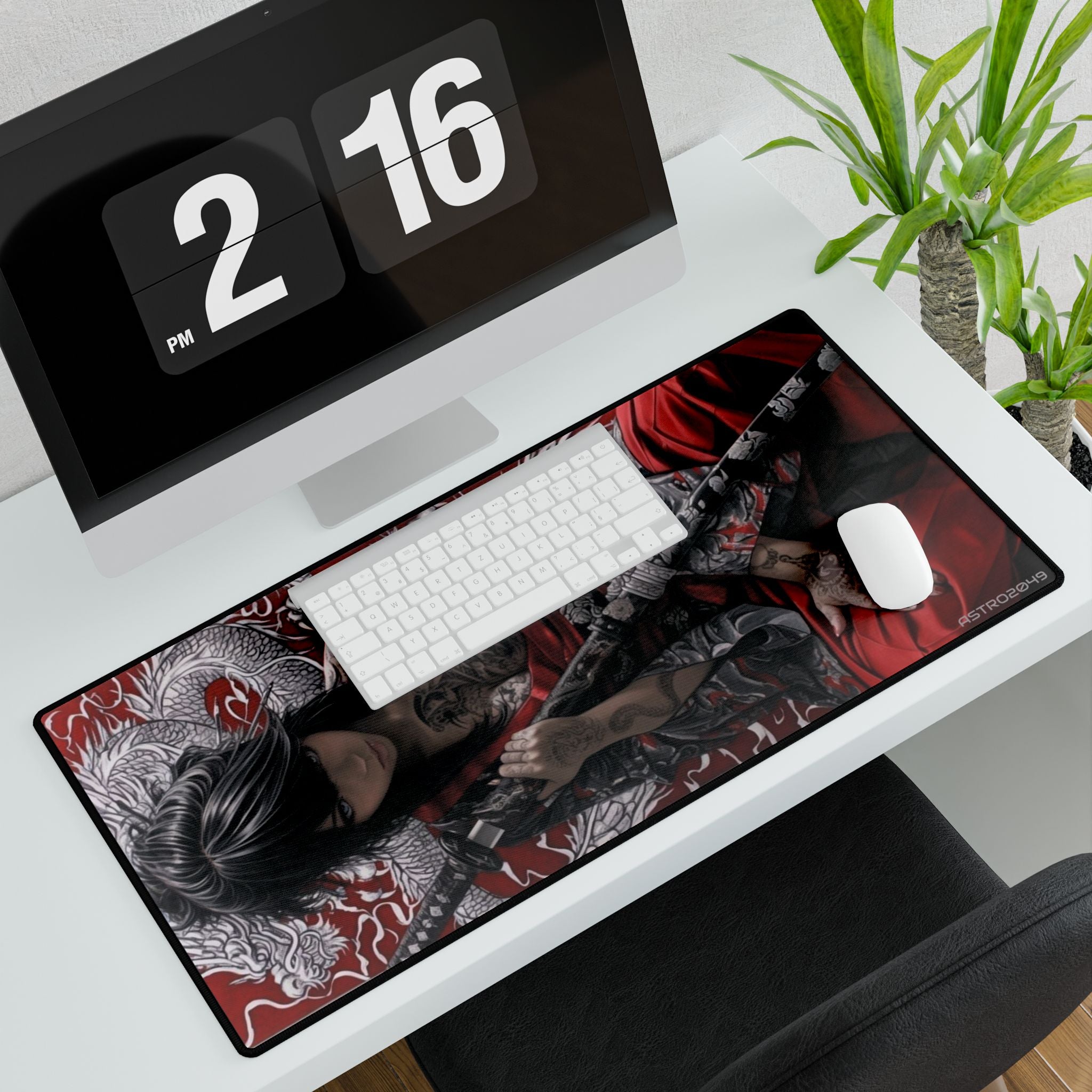 CYBERPUNK - GEISHA - SAMURAI - Elegant Art Desk Mat with Japanese Aesthetic Design, Office Decor, Gaming Setup, Unique Gift, Zen Workspace