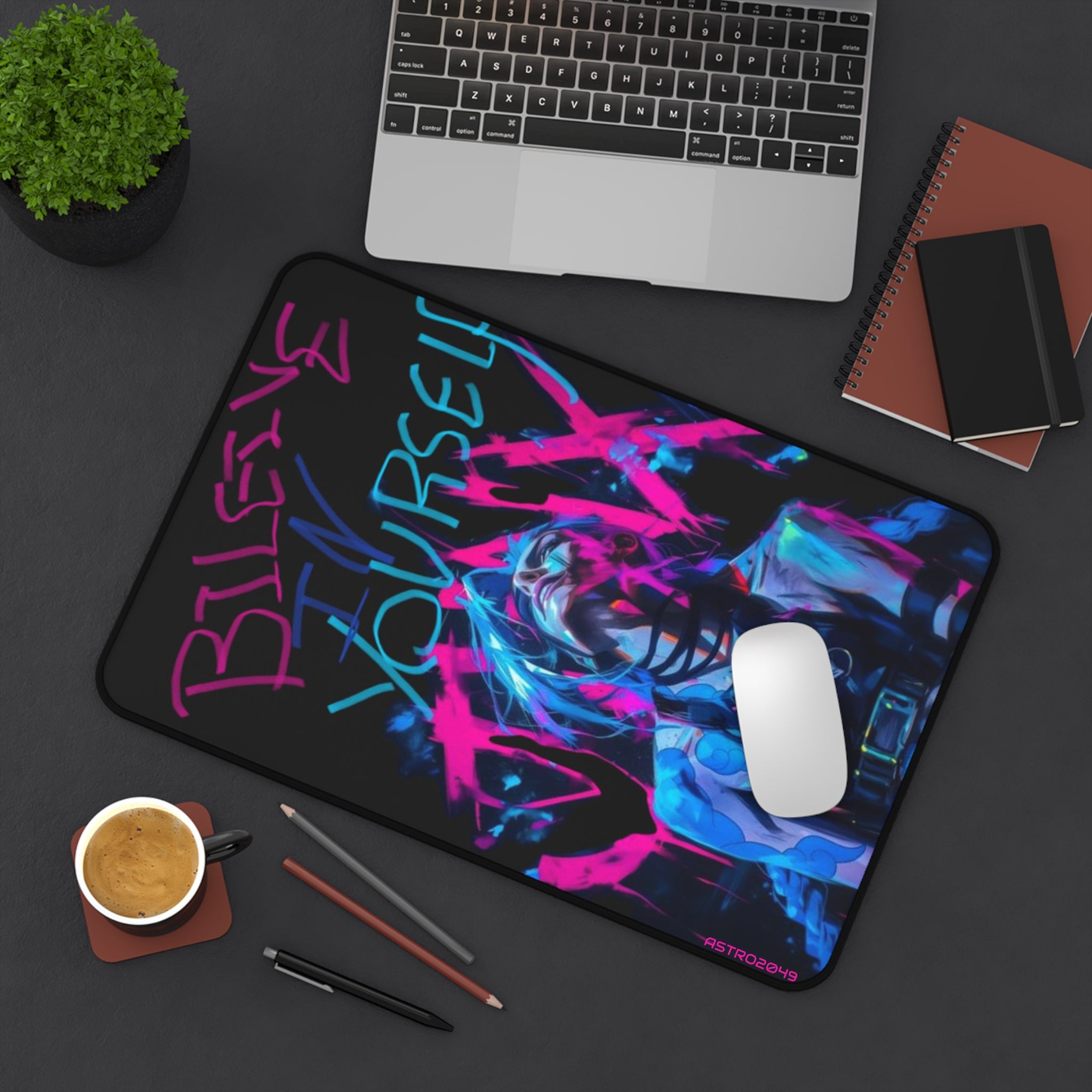 League of Legends - Arcane: JINX - Vibrant Desk Mat - "Believe in Yourself" | Gaming Accessory, Motivational Gift, Computer Mat