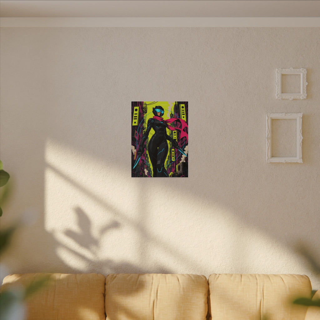 Vex Neon Ninja canvas hanging above a dark gaming desk with neon lighting, view 4 of 8