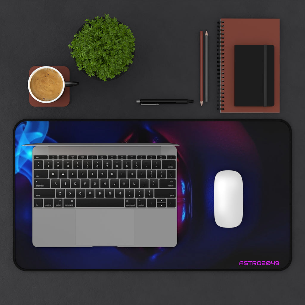 Neon Lips desk mat on a desk with keyboard and mouse, view 6 of 9