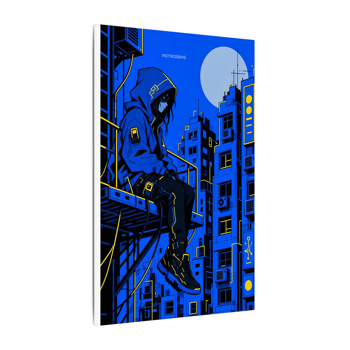 Fire Escape Netrunner canvas hanging above a dark gaming desk with neon lighting, view 6 of 8