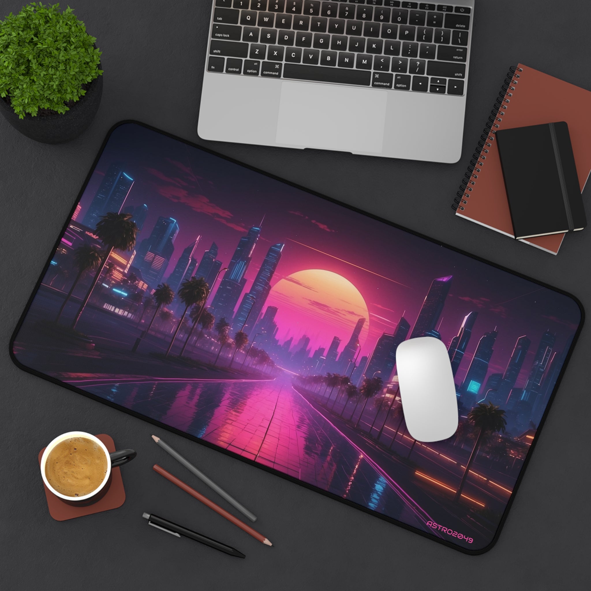 CYBERPUNK - RETROWAVE - Vibrant Sunset Cityscape Desk Mat, Gaming Mat, Office Decor, Computer Accessories, Home Office Gift, Retro Style