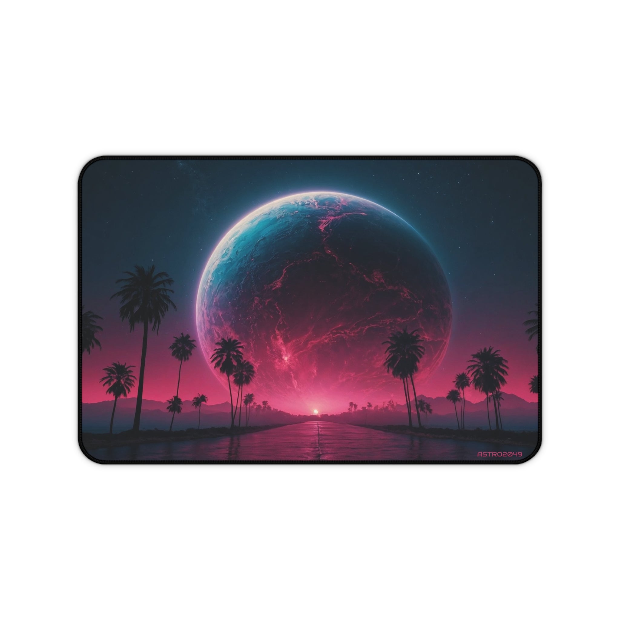 CYBERPUNK - RETROWAVE - Cosmic Oasis Desk Mat - Vibrant Gaming Pad, Office Decor, Gift for Space Lovers, Planet Themed